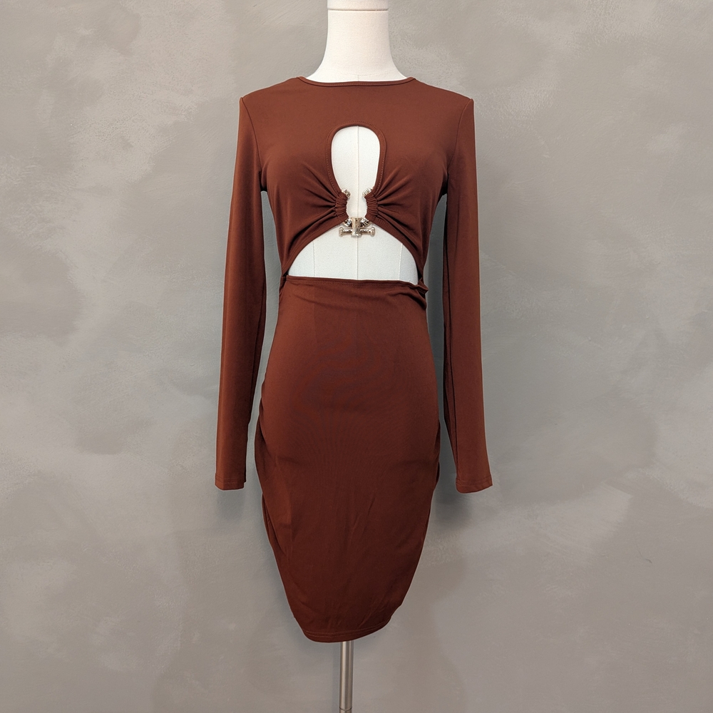 Chic Brown Cut-Out Dress